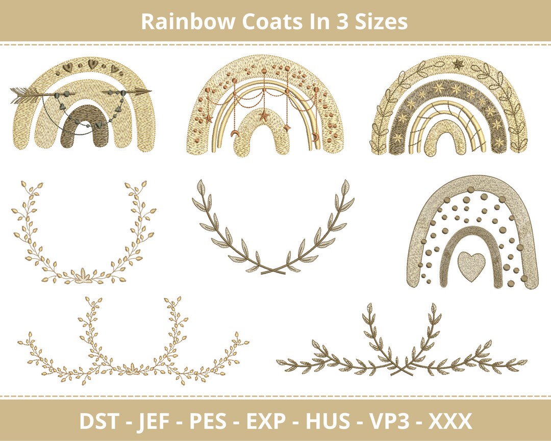 Boho Rainbow Embroidery Design Set – 7 Designs in 3 Sizes – Instant ...
