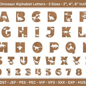 Dinosaurusalfabetlettertypen machineborduurontwerpen - borduurpatroon Dino Letters - 3 maten - direct downloaden
