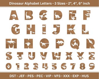 Dinosaur Alphabet Fonts Machine Embroidery Designs - Dino Letters Embroidery Pattern - 3 Sizes - Instant Download