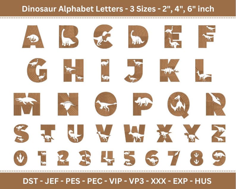 Dinosaur Alphabet Fonts Machine Embroidery Designs - Dino Letters ...