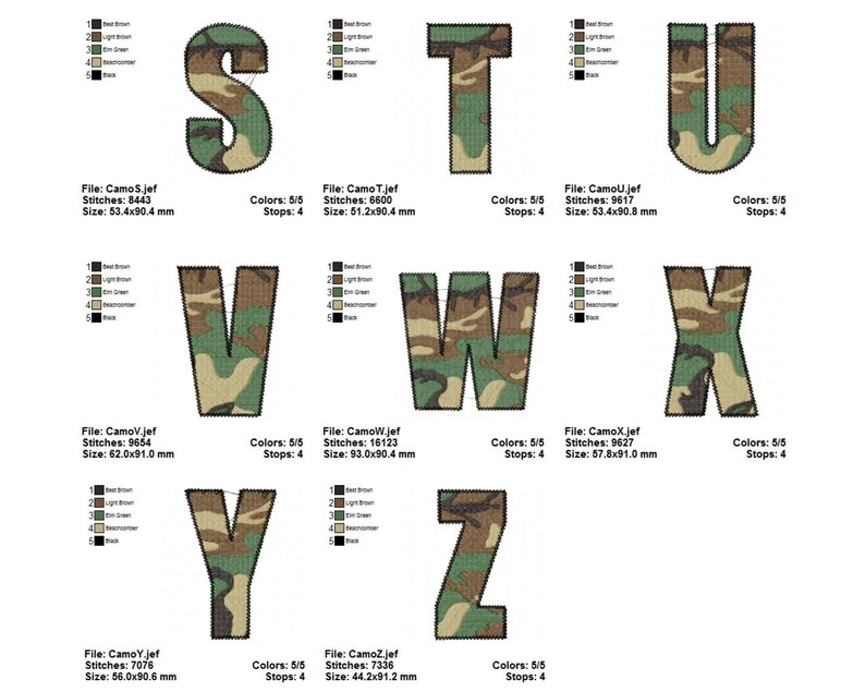 Army Military Alphabet Font Embroidery Designs Instant Etsy