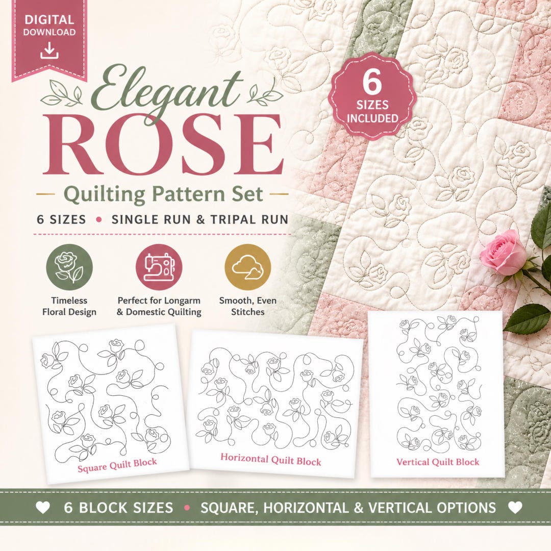 Rose Quilt Block Machine Embroidery Design | Edge to Edge Quilting ...