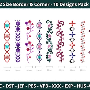 Floral Border and Corner Machine Embroidery Designs - 2 Size Border - 1 Corner - Embroidery Pattern for Napkin, Table cloths, towel Etc