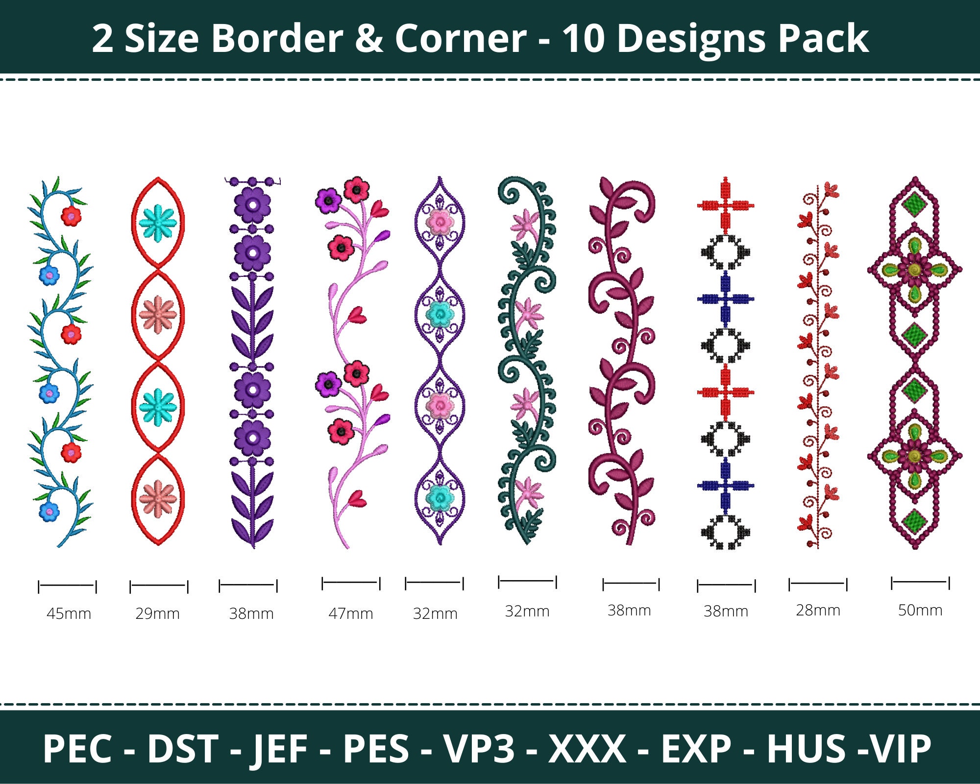 10 Designs Pack 2 Sizes of Border With Corner Set Embroidery Etsy
