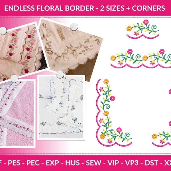 Cutwork Border and Flower Border Machine Embroidery Designs for Towel, Bedsheet, Pillow, Women's Fashion & Universal Creative Use