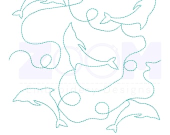 Dolphin Quilting Machine Embroidery Design - 20 Sizes - Ocean Edge-to-Edge Quilting Pattern - Single and Triple Run Stitches