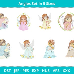 Diseños de bordado a máquina de niña ángel - Patrón de bordado para bebés - Paquete de diseños - 5 tamaños - Descarga instantánea