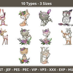 Creative Fox, Own, Deer Machine Embroidery Designs, Woodland Animals Embroidery Pattern, 10 Types, 3 Sizes, Instant Download