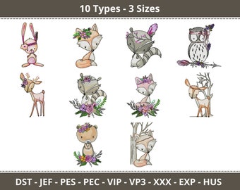 Creative Fox, Own, Deer Machine Embroidery Designs, Woodland Animals Embroidery Pattern, 10 Types, 3 Sizes, Instant Download