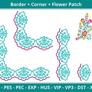 Border, Corner, Flower patch - Embroidery Designs - Instant Download