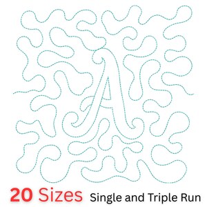 Letter A E2E Quilt Block Embroidery Design, Alphabet Quilting Pattern, Continuous Line, 20 Sizes