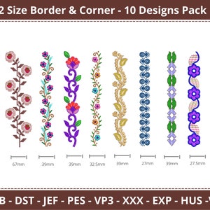 10 Designs Pack - 2 Sizes Of Border With Corner Set Embroidery Design - Machine Embroidery - Instant Download