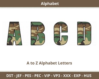 Desenhos de bordado com alfabeto militar e do exército - download instantâneo