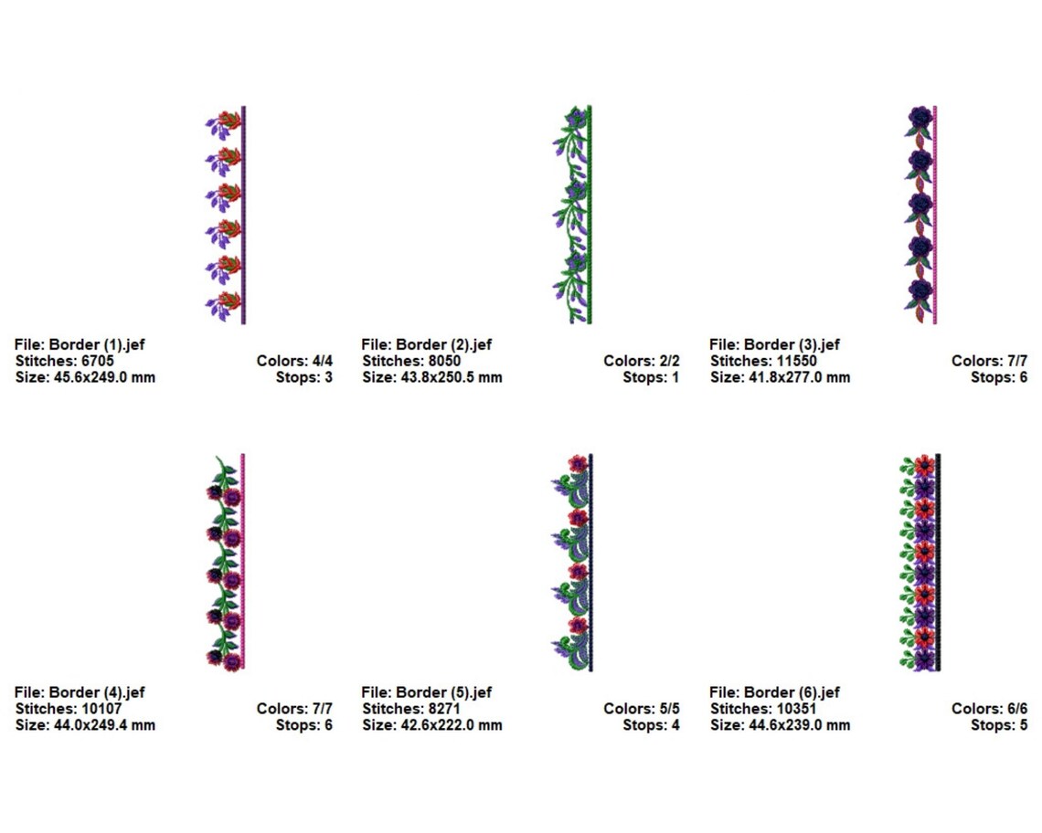 Machine Embroidery Edge Edge Border Machine Embroidery Designs - 6 Designs - Instant Download ...