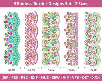 5 Endless Border Embroidery Designs - 2 Sizes - Instant Download