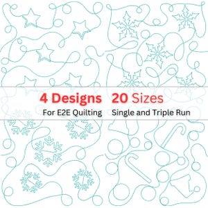 Christmas Edge to Edge Quilting Designs | 4 Continuous Line Patterns in 20 Sizes | Stars, Snowflakes, Holly, Candy Cane | Instant Download