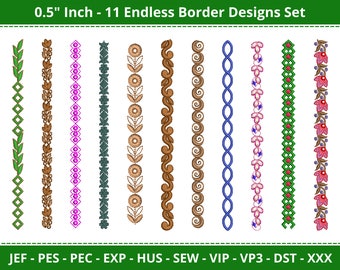 Endless Machine Embroidery Floral Border Designs - Simple Border Line Embroidery pattern - 11 Designs Set - Instant Download