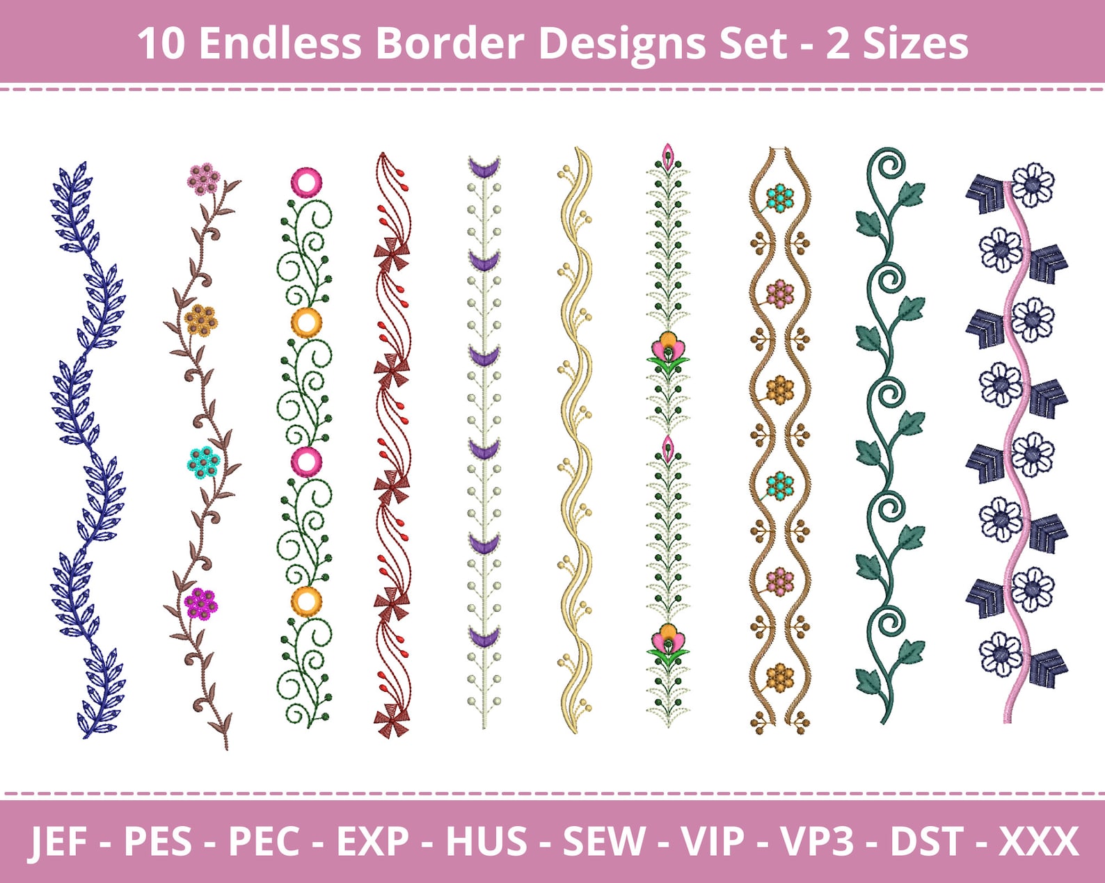 10 Embroidery Border Designs Bundle 2 Sizes Instant | Etsy
