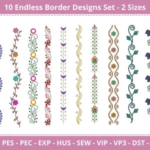 10 Embroidery Border Designs Bundle - 2 Sizes - Instant Download