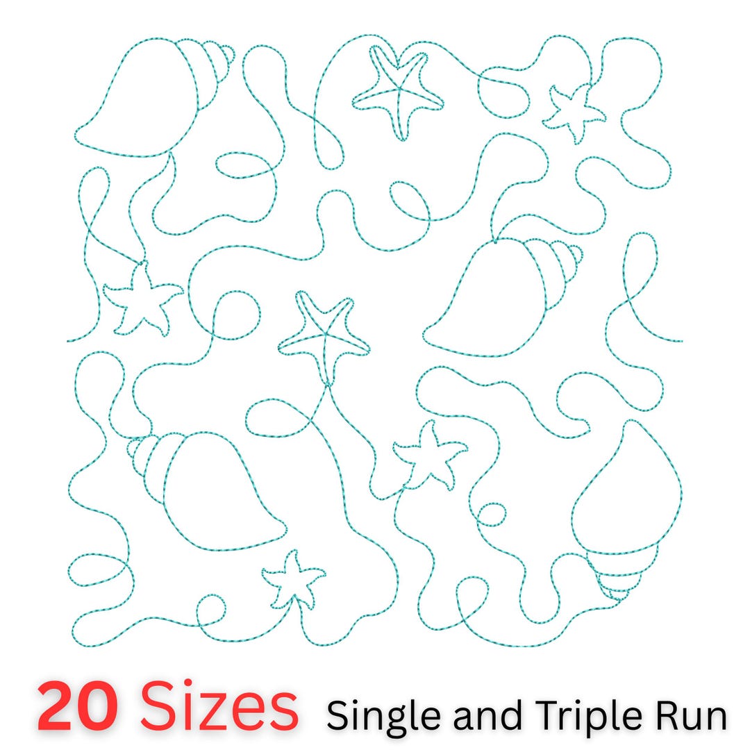 Beach Continuous Line Embroidery Design, Seashell Starfish Ocean Line ...