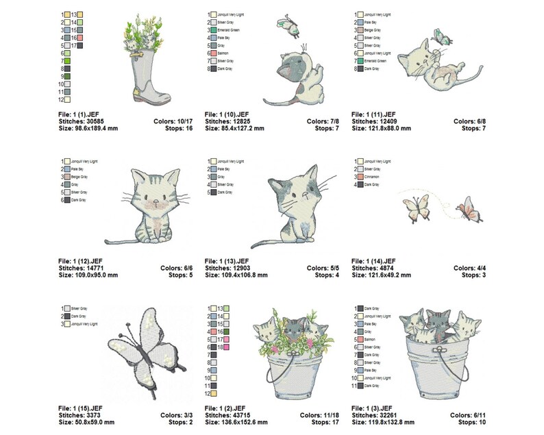Cute Cats Machine Embroidery Designs, 15 Types - Instant Download - Etsy