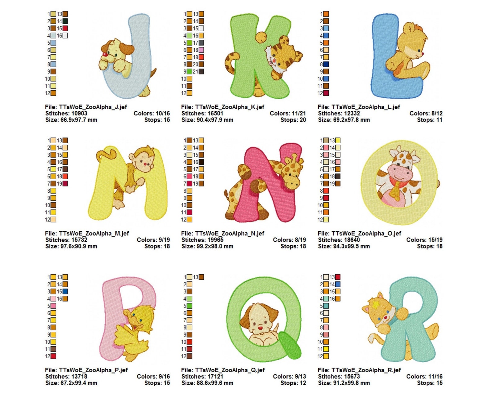Alphabet With Baby Animals Machine Embroidery Designs - A to Z Font ...