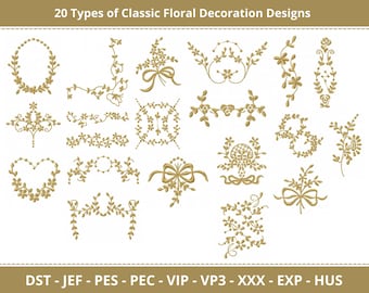 Classic Floral Embroidery Design Pack – 20 Vintage Style Flower Motifs for Machine Embroidery – Elegant Decorative Stitch Elements