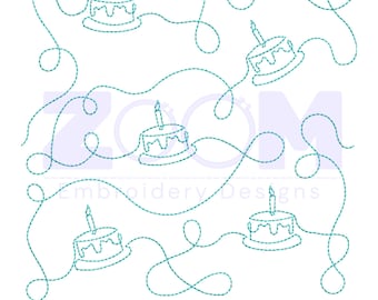 Diseño de acolchado de borde a borde con diseño de pastel de cumpleaños / Patrón de acolchado de línea continua / 20 tamaños / Una o tres pasadas / Acolchado de celebración de borde a borde