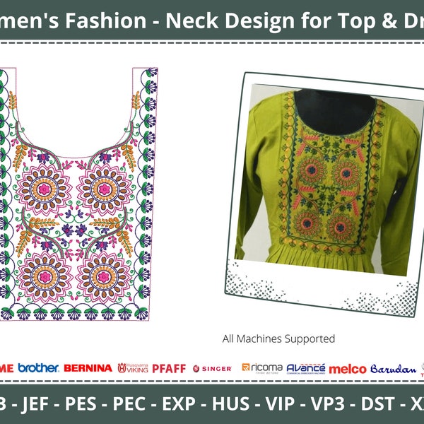 ethnic neck machine embroidery designs - women's neck embroidery pattern - neckline embroidery design - 8x11 hoop size - instant download