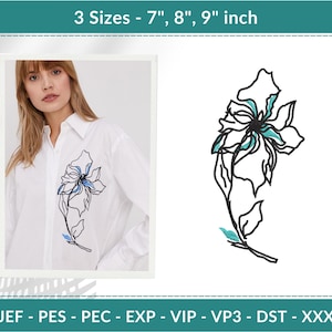Abstract Floral Embroidery Design – 3 Sizes (7&quot;, 8&quot;, 9&quot;) – Modern Line Art Flower – Machine Embroidery File – Instant Download