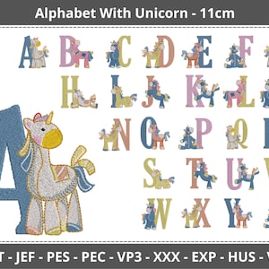 Alphabet With Unicorn Embroidery Design - Font-Monograms-Machine Embroidery Pattern – Instant Download