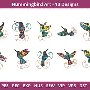 Hummingbird Machine Embroidery Designs Set – 10 Colorful Bird Patterns for Quilts, Pillows, Clothing, Bags, and Home Décor Projects