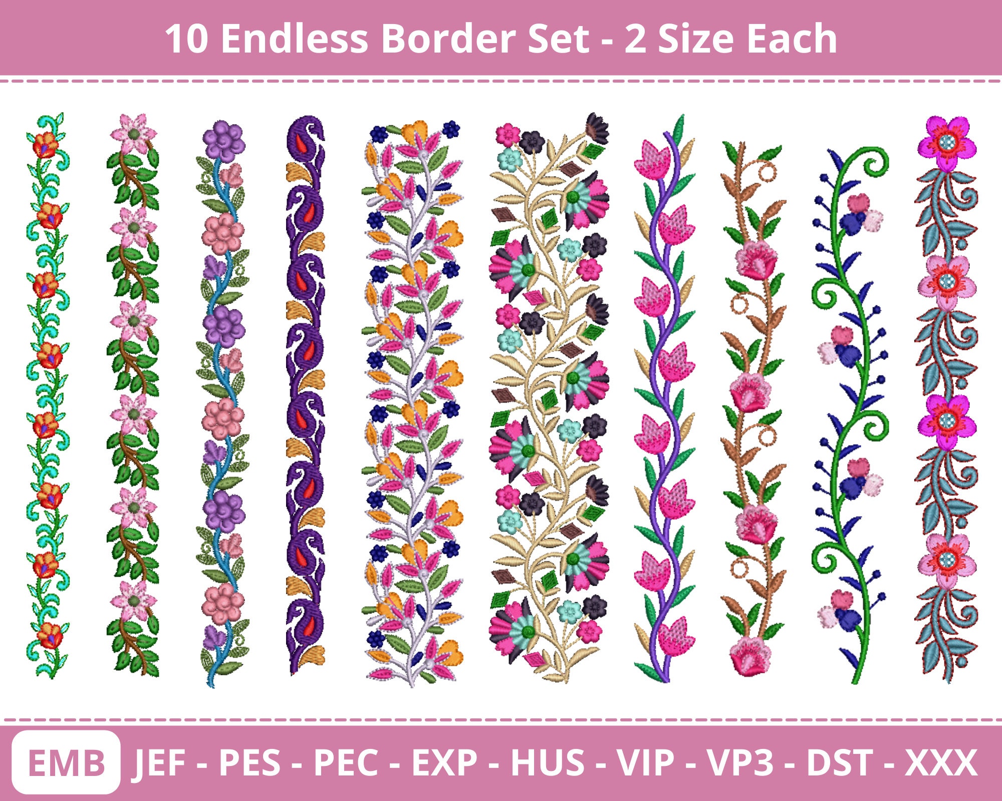 Flower Border Machine Embroidery Designs - Floral Endless