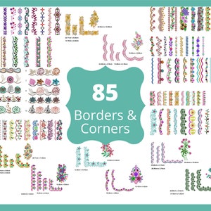 85 set of Border and Corners Machine Embroidery Designs - Flower Embroidery Border pattern and Design - Instant Download