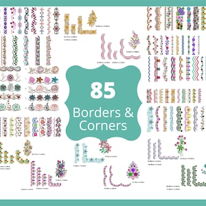 85 set of Border and Corners Machine Embroidery Designs - Flower Embroidery Border pattern and Design - Instant Download