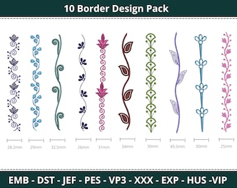 Flower Border Embroidery Design - Endless Floral Border Machine Embroidery Pattern & Designs - 10 Designs - Instant Download