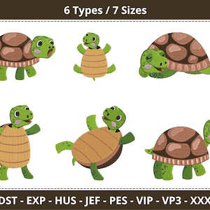 Turtle Embroidery Design - Machine Embroidery Pattern – 6 Types - 7 Sizes – Instant Download