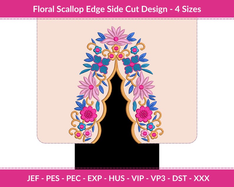 Colorful Floral Scallop Edge Embroidery Design – Side Cut Border – 4 ...