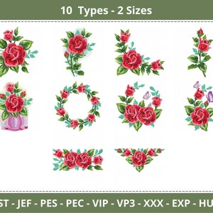Creative Flowers Embroidery Design - Machine Embroidery Pattern - 10 Types - 2 Sizes - Instant Download