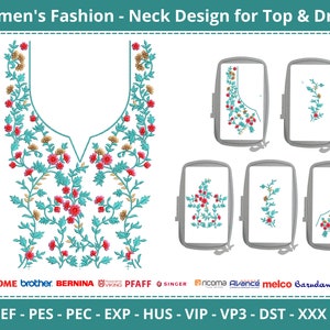 ウェディングドレスのネックの機械刺繍デザイン、女性のファッショントップとクルティネックの刺繍パターン - 8x11フープサイズ用 - 即時ダウンロード