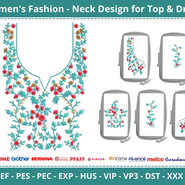 Wedding Dress Neck Machine Embroidery Design, Women's Fashion Top & Kurti Neck Embroidery Pattern - for 8x11 hoop size - Instant Download