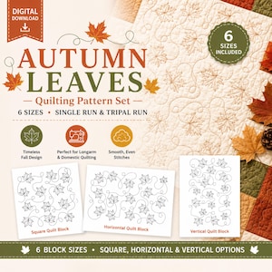 Maple Leaf Quilt Block Machine Embroidery Design | Edge to Edge Quilting Pattern | Continuous Line Quilting | Single Run & Triple Run