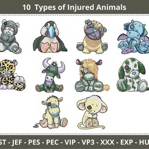 Injured Animals Embroidery Design - Machine Embroidery Pattern - 10 Types - Instant Download