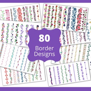 80 Border Embroidery Designs Bundle - Flower Embroidery Border pattern and Design - Each Border 2 Sizes - Instant Download