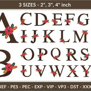 Elegantes diseños de alfabeto con detalles florales para bordar a máquina - 3 tamaños (5,08 cm, 7,62 cm y 10,16 cm) - Juego de letras decorativas con flores para monogramas