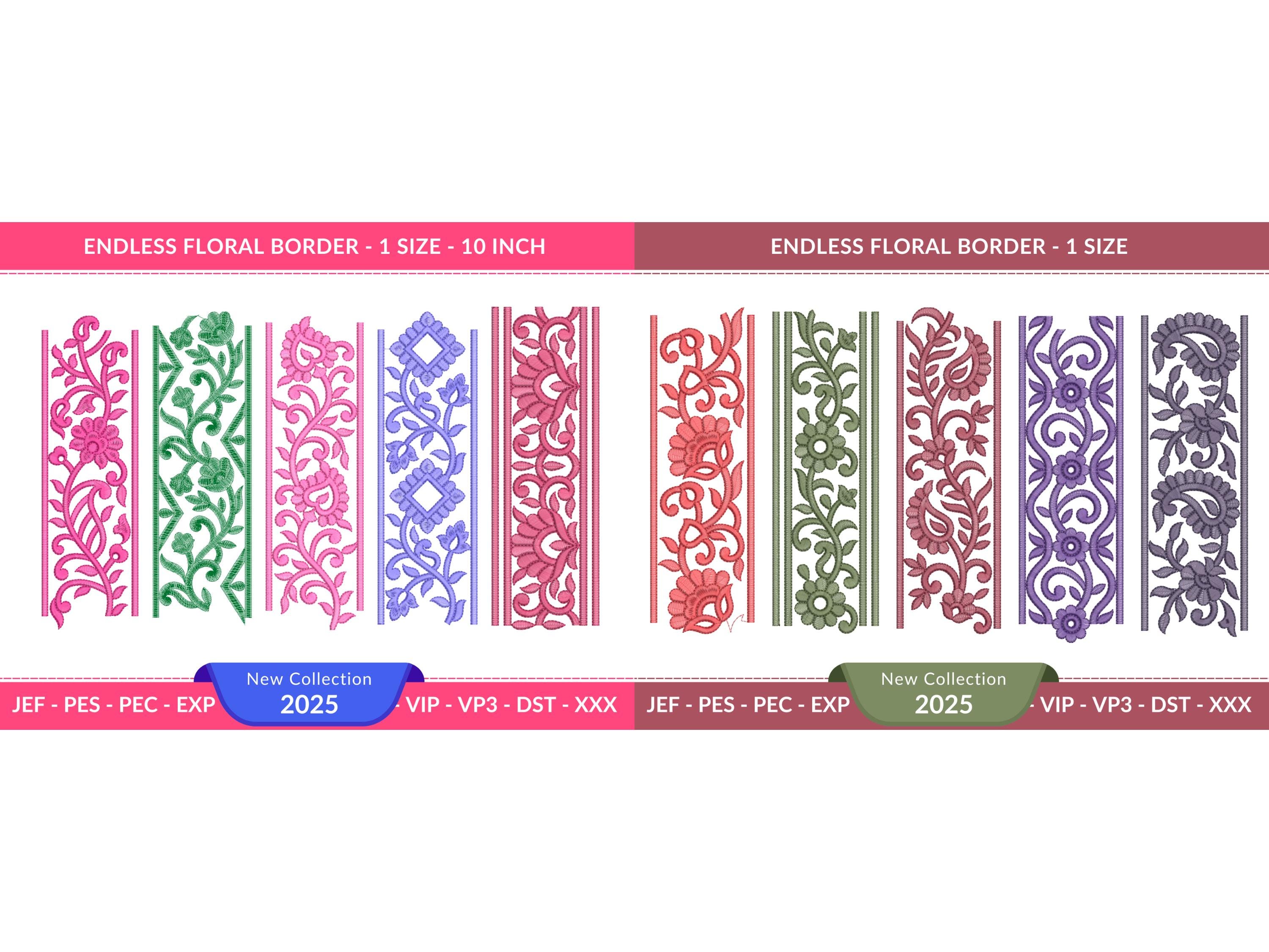 100 Embroidery Border Designs Mega Bundle – 2025 Floral Border