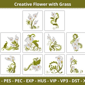 Kreative Blume mit Gras - Stickdatei zum Herunterladen und ausdrucken