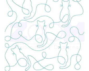 Cat Continuous Line Quilting Design | Edge to Edge Quilt Pattern | 20 Sizes | Single & Triple Run | Embroidery and Longarm Quilt File
