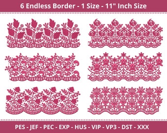 Cutwork Edge Lace Border Machine Embroidery Designs - Floral Endless Embroidery Patterns - 6 Border - 11" Inch Sizes - Instant Download