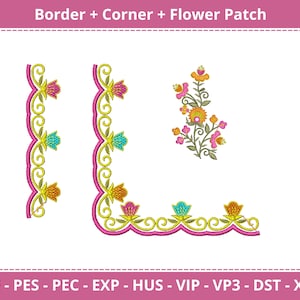Border, Corner, Flower patch - Embroidery Designs - Instant Download